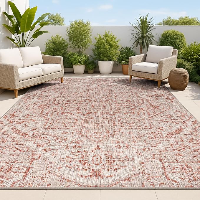 JONATHAN Y Boho Medallion Indoor Outdoor Area Rug 3X5 Red/Taupe, Estrella by JONATHANY