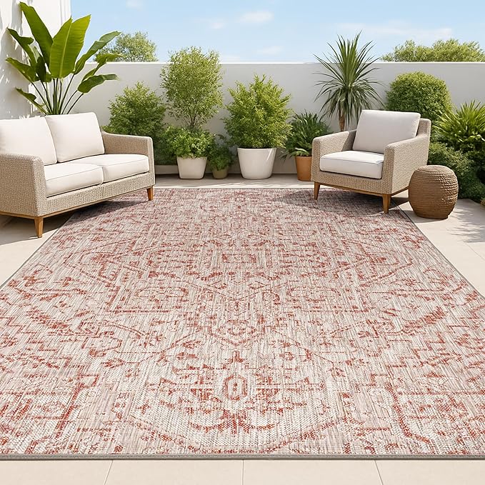 JONATHAN Y Boho Medallion Indoor Outdoor Area Rug 5X8 Red/Taupe, Estrella by JONATHANY