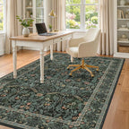 Dark Green 5x8 Dining Room Rug, Floral Washable Soft Non Slip Area Rugs - Image 9