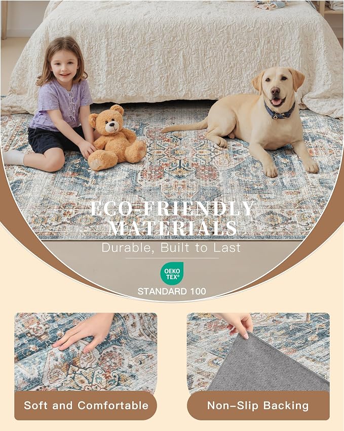 Madane Washable Area Rug 2x3, Small Entryway Rug Non-Slip Vintage Door Mat - Image 5