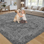 5x8 Area Rug for Living Room:Ultra Soft Fluffy Shag Light Grey Rugs, Large - Image 5