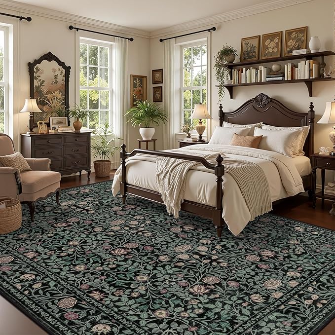 5x7 Area Rugs Living Room Rug: Floral Washable Rug Vintage Boho Soft No Slip - Image 3