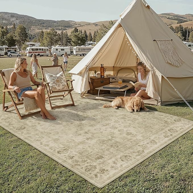 8x10 Easy Jute Neutral Area Rug Beige Vintage Indoor Outdoor Carpet Non-Slip - Image 3