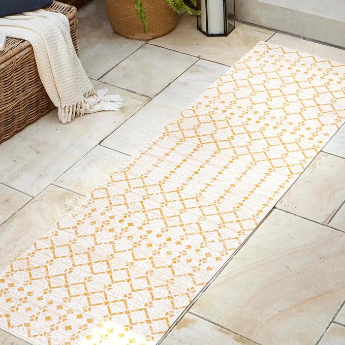 JONATHAN Y Moroccan Geometric Indoor Outdoor Runner Rug 2X8 Cream/Yellow - Image 3
