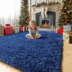 Amdrebio Navy Blue Area Rugs for Boys Bedroom, 5x8 Shag Fluffy Furry Plush Rug - Image 6