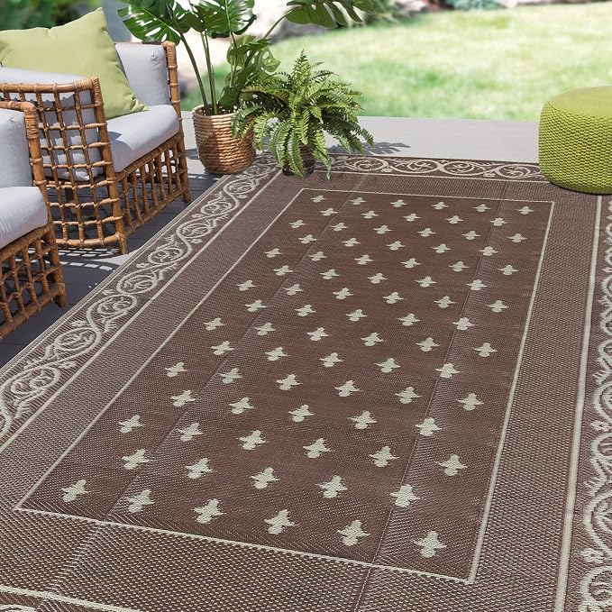 Pauwer Waterproof Outdoor Rug 6x9, Reversible Plastic Straw Patio Camping Rug by Pauwer