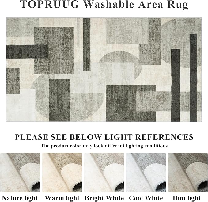 Modern Rug for Living Room 8x10: Geometric Soft Low Pile Carpet for Bedroom - Image 2