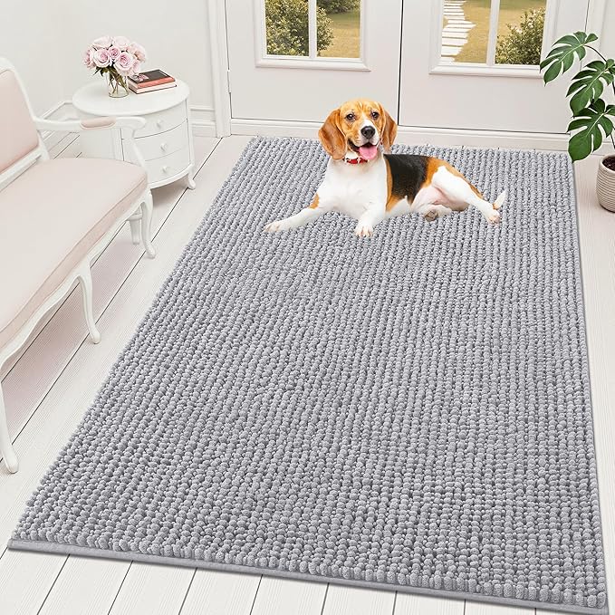 OLANLY Dog Door Mat for Muddy Paws 59x35, Ultra Absorbent Chenille Mud Doormat by OLANLY