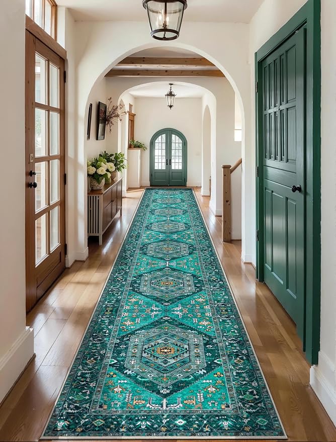 SERISSA Runner Rug for Hallways, Extra Long Boho Rug Ultra Soft Vintage Teal - Image 2