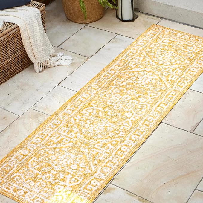 JONATHAN Y Boho Medallion Indoor Outdoor Runner Rug 2X8 Yellow/Cream, Malta - Image 3