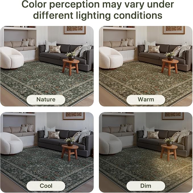 GENIMO 5x7 Washable Area Rug, Non-Slip Vintage Boho Floral Carpet, Soft - Image 8