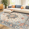 RELEANY Area Rugs 8'x10' Washable Non-Slip, Floral Vintage Distress Medallion by RELEANY
