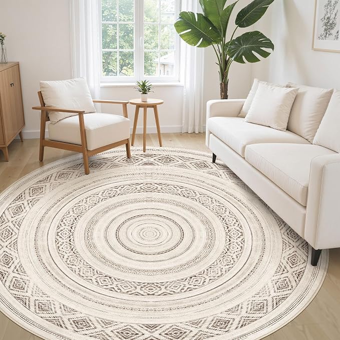 cotiled 8x8 Round Area Rugs Living Room Rug: Washable Boho Rugs - Image 3