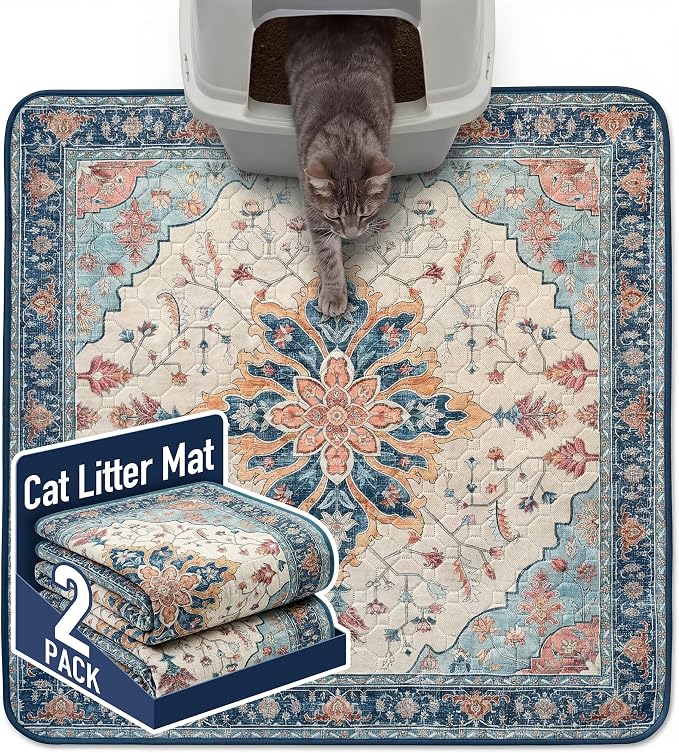 Hompet Cat Litter Mat 2 Pack, 36x36 Large Machine Washable Trapping Mats by Hompet