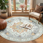 RELEANY Area Rugs Round 4ft Washable Non-Slip, Floral Vintage Distress - Image 2