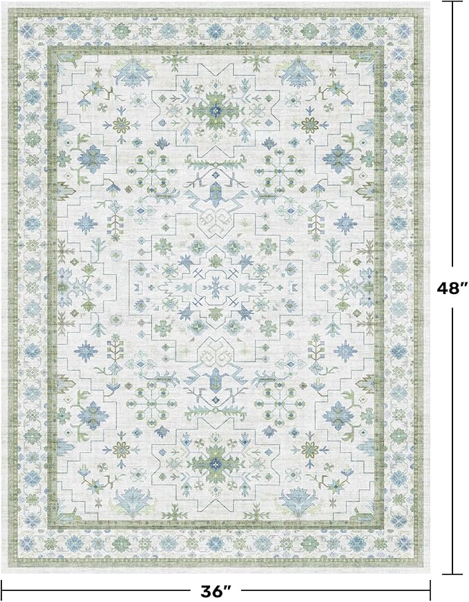 Blue and Green Washable Rugs 3x4 - Image 2