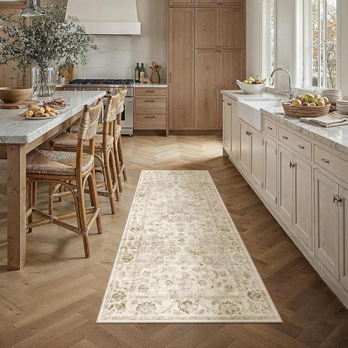 Neutral Kitchen Rug Set of 3 Washable Beige Vintage Kitchen Mats - Image 3