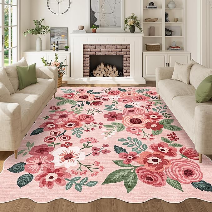 DUKINO 5x7 Area Rug, Floral Washable Rugs by DUKINO