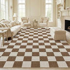GarveeHome Checkered Terracotta Brown 2x3 Washbale Rug Door Mat Geometric - Image 4