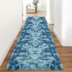 3x10ft Plush High Pile Blue Tie-Dyed Rug Fluffy Soft Runner Bedside Rug by TENNOLA