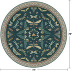 Washable Teal Round Rug 6ft, Non Slip Boho Carpet - Image 2