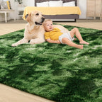 Tepook Fluffy Dark Green Rugs for Living Room Bedroom, 5x8 Soft Area Rug - Image 4