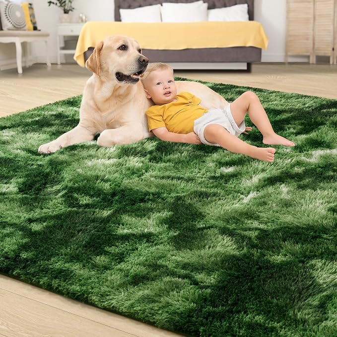 Tepook Fluffy Dark Green Rugs for Living Room Bedroom, 8x10 Soft Area Rug - Image 4