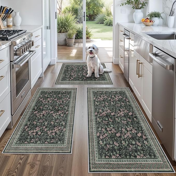 Kitchen Rugs 3 Piece Set, Washable Non-Slip Farmhouse Kitchen Mats by BYYVOORugsforYourHome