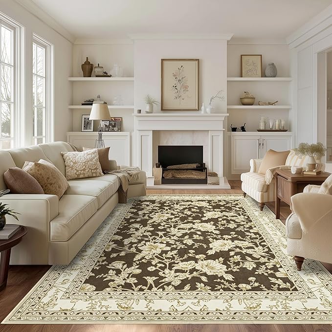 Browm Boho Living Room Rug 5x8, Washable Low Pile Non Slip Area Rugs by BILEEHOME