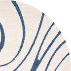 SAFAVIEH Florida Shag Collection 6'7" Round Cream/Blue SG471 Abstract Wave - Image 8