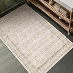 Farmhouse Bathroom Rug 2x3 Beige, Machine Washable Small Non Slip Indoor by HazoHaus