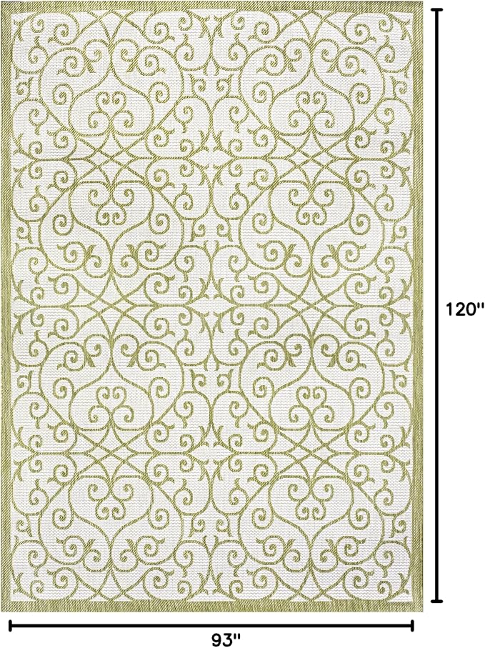 JONATHAN Y Vintage Filigree Indoor Outdoor Area Rug 8X10 Green/Cream, Madrid - Image 2