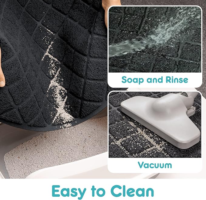 Conlun PVC Cat Litter Mat 24" x 15" Inch Black, Less Waste Cat Litter Box Mat - Image 5