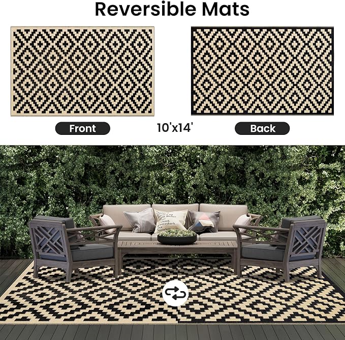 Smiry Waterproof Outdoor Rug 10X14 ft, Reversible Plastic Straw Patio Camping - Image 3