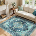 RELEANY Area Rugs 4'x6' Washable Non-Slip, Floral Vintage Distress Medallion by RELEANY