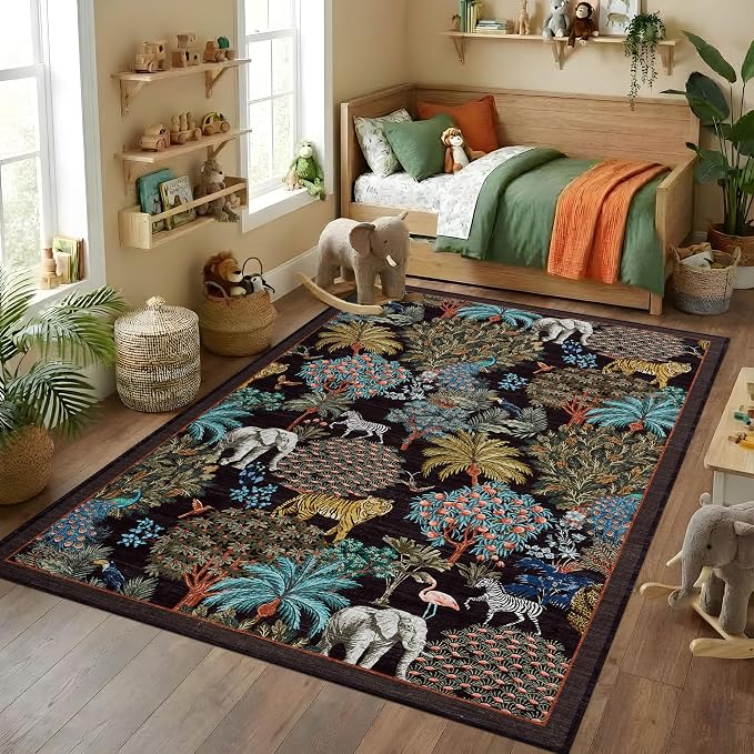GarveeHome Jungle Animal Print Rug 5x7 Washable Area Rugs - Image 2