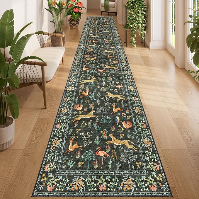 DUKINO 2.6x14 Hallway Runner Rug, Vintage Washable Long Kitchen Rug by DUKINO