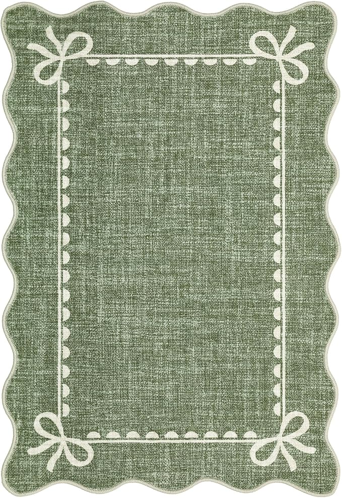 GarveeHome Scalloped Bow Rug for Kitchen Floor, Solid Green Rug for Dorm - Image 4