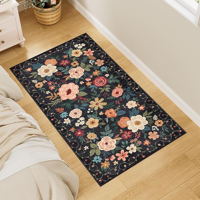 DUKINO 2x4 Rug for Entryway, Washable Kitchen Floral Runner Rug - Image 3