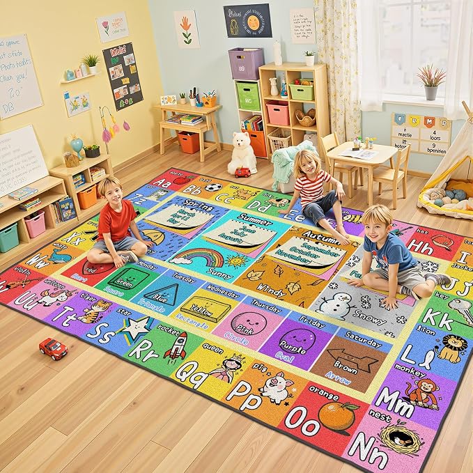 Large Classroom Rug Elementary 8x10 | Soft, Non-Slip & Washable Kids Play Mat | by Unknown