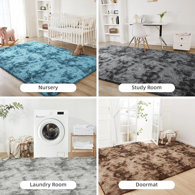 Litanika 9x12 Shag Area Rug for Living Room Bedroom, Tie-Dyed Blue High Pile - Image 7