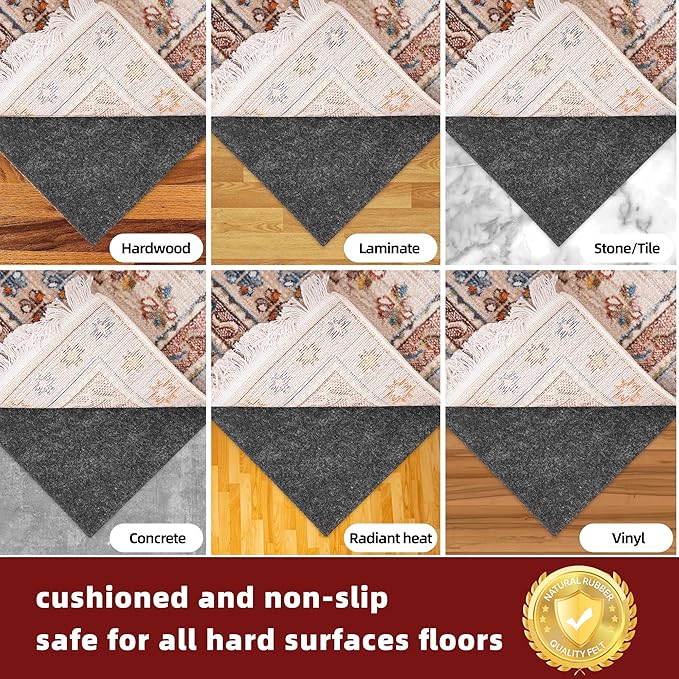 BAGAIL Felt and Natural Rubber Backing Rug Pads 3/8” Thick, 6 x 9 Ft Non Slip - Image 5