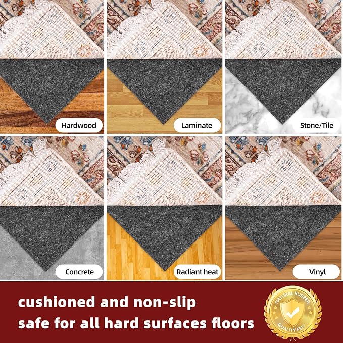 BAGAIL Felt and Natural Rubber Backing Rug Pads 1/4” Thick, 2.5 x 9.5 Ft Non - Image 6
