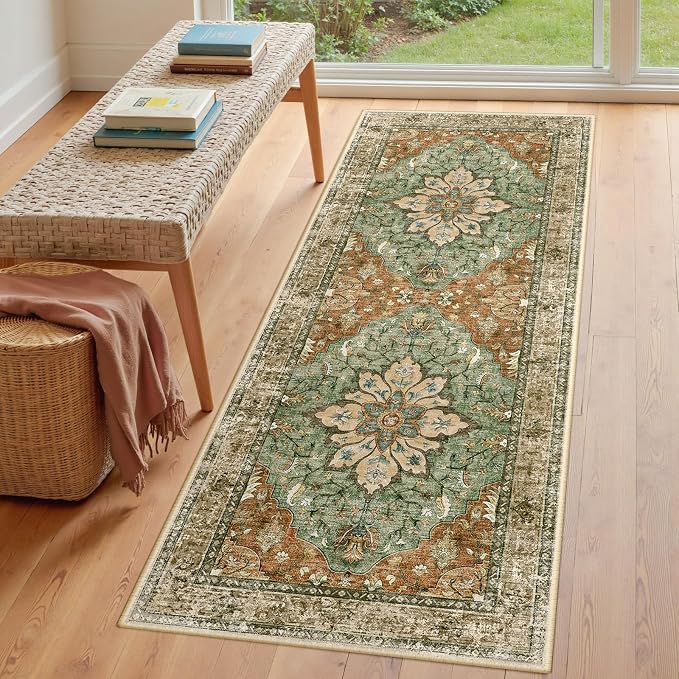 RELEANY Area Rugs Runner 3'x7' Washable Non-Slip, Floral Vintage Distress - Image 3