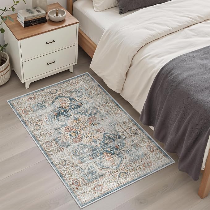 Madane Washable Area Rug 2x3, Small Entryway Rug Non-Slip Vintage Door Mat - Image 4