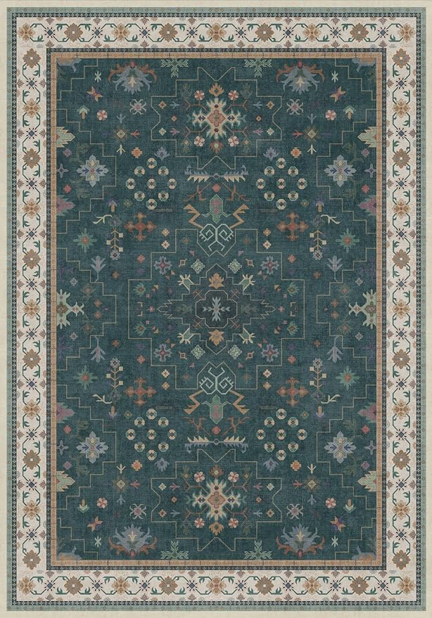 Hazo Haus Dark Green Vintage 7x10 Washable Rugs - Image 3