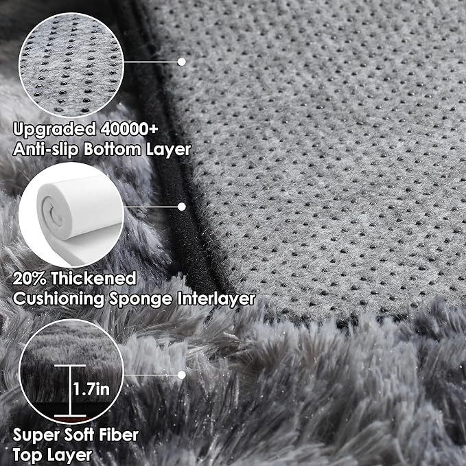ONASAR 8x10 Area Rugs for Living Room, Tie-Dyed Dark Grey Fluffy Shag Large - Image 4