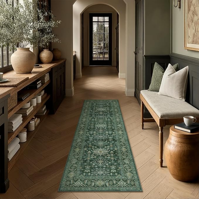 Kitchen Rug Set of 3 Washable Green Vintage Kitchen Mats - Image 3