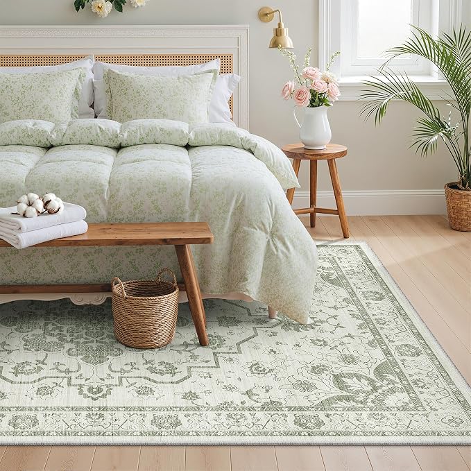 Madane 6x9 Area Rugs for Living Room, Machine Washable Vintage Green Rug - Image 2
