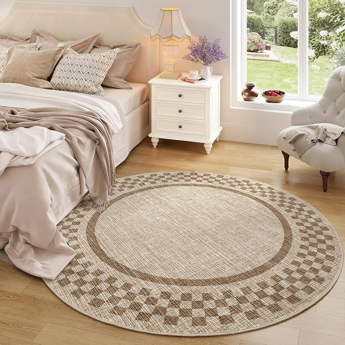 6ft Washable Round Rug for Entryway Modern Checkered Bedroom Circle Rug Non - Image 8
